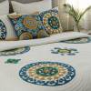 Turkish Suzani Ivory Blue Cotton Quilted Bedspread