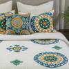 Turkish Suzani Ivory Blue Cotton Quilted Bedspread