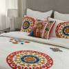 Turkish Suzani Ivory Coral Cotton Quilted Bedspread