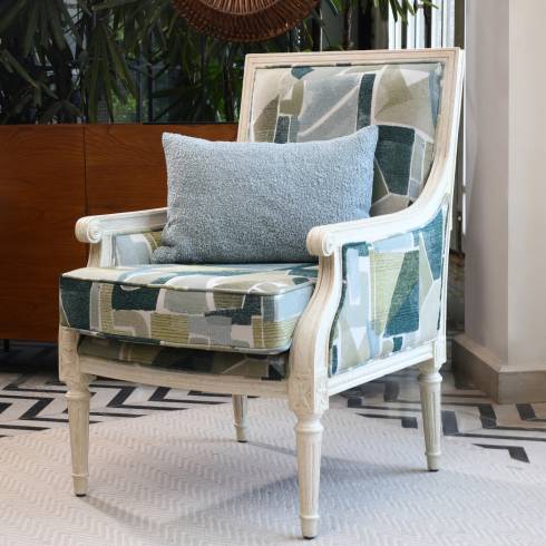 Sidley Multi Green Upholstered Distressed White Armchair