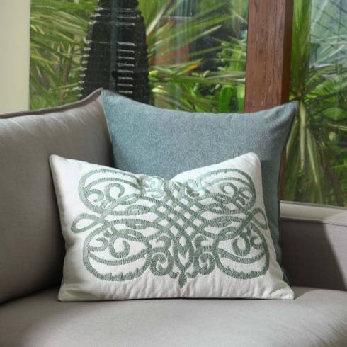 Ornament Cotton Ivory Green Cushion Cover