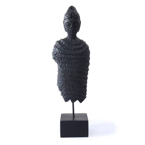 Charred Buddha On Stand Black Wood Sculpture