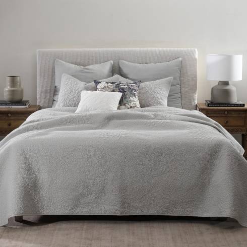 Boutis Cotton Light Grey Bedspread Quilted