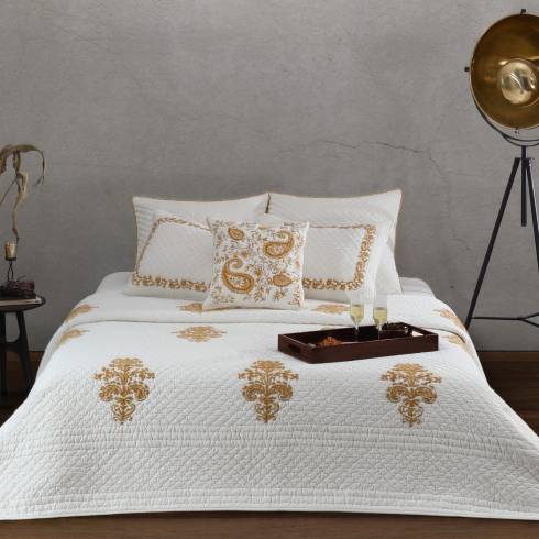 Monochrome Aridi Cotton Light Ivory Amber Quilted Bedspread