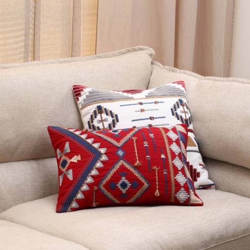 Aztec Tri Cotton Red Multi Cushion Cover
