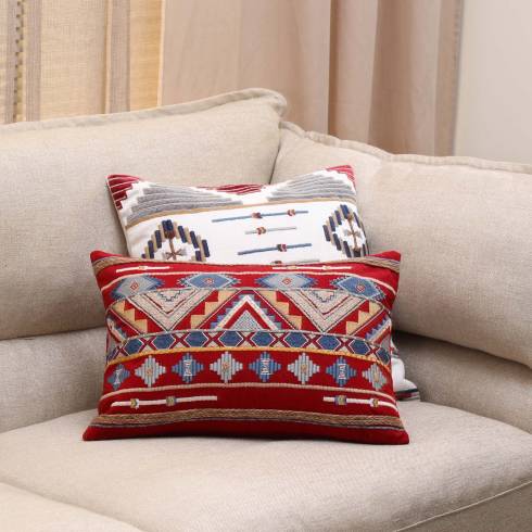Aztec Boho Cotton Red Multi Cushion Cover