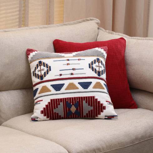 Aztec Square Cotton Ivory Multi Cushion Cover