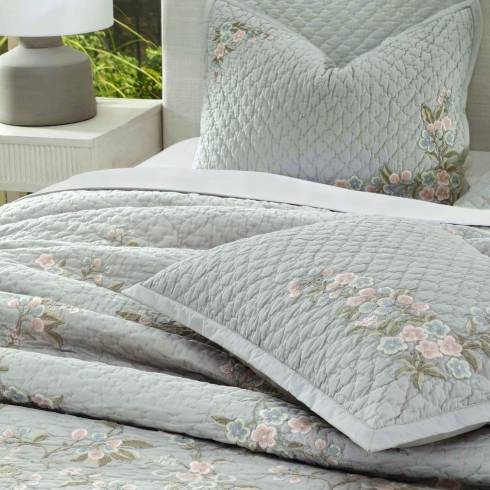 Petite Fleur Cotton Grey Multi Quilted Bedspread
