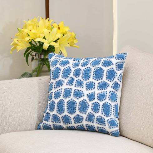 Abstract Brick Cotton White Blue Cushion Cover