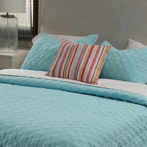 Abstract Brick Cotton Sky Blue Quilted Bedspread