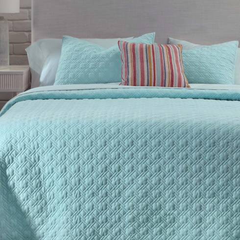 Abstract Brick Cotton Sky Blue Quilted Bedspread