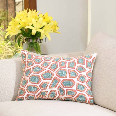 Abstract Tiles Cotton Ivory Multi Cushion Cover