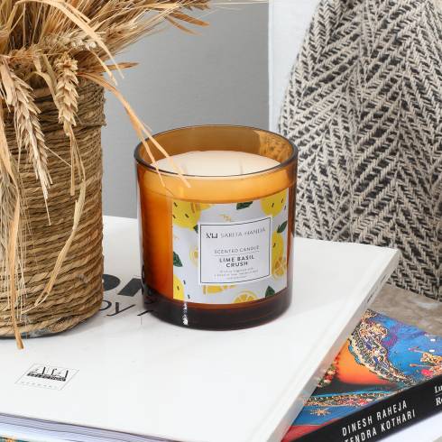 Filled Scented Candle Arric Amber With Black Lid Lime Basil