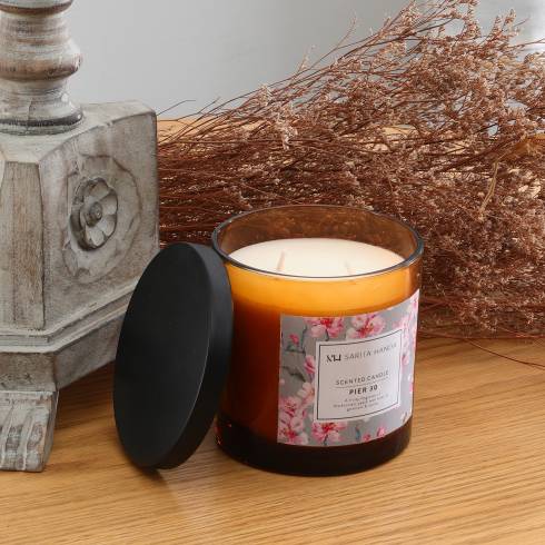 Filled Scented Candle Zella Amber With Black Lid Pier 30