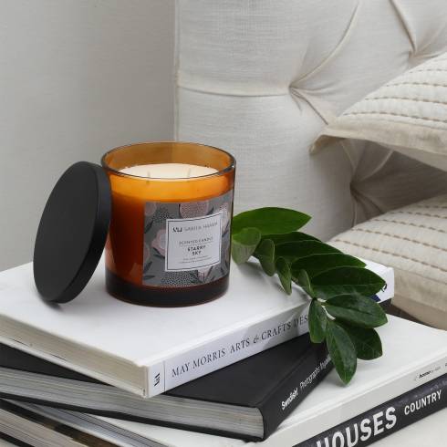 Filled Scented Candle Wyn Amber With Black Lid Starry Sky