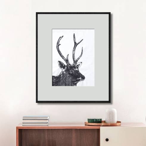 Reindeer Embroidered Ivory Black Artwork