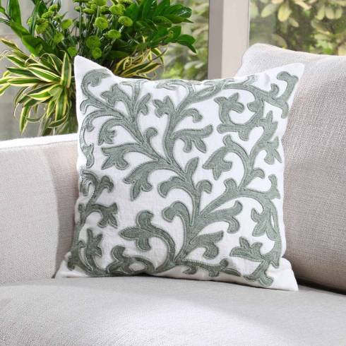 Vine Scroll  Cotton Ivory Green  Cushion Cover 
