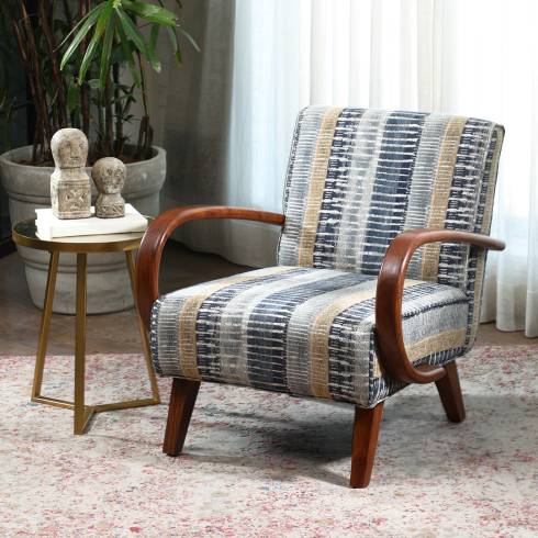 Pakse Blue Brown Geometric Upholstered Armchair