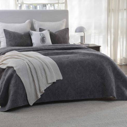 Ornate Grey Cotton Bedspread