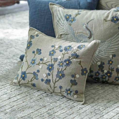 Flora Small Blue Cotton Cushion Cover
