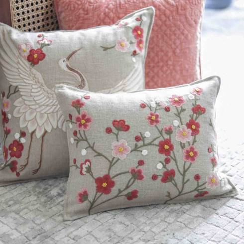Flora Small Pink Cotton Cushion Cover