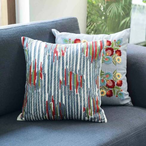 Flame Lines Blue Cotton Cushion Cover