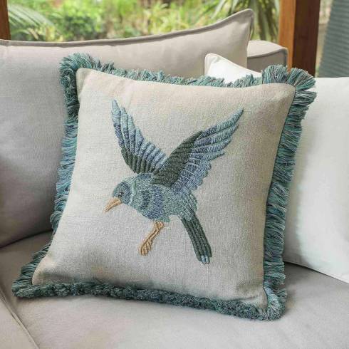 Blue Bird Blue Cotton Cushion Cover