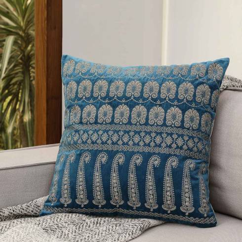Indian Paisley Blue Velvet Cushion Cover