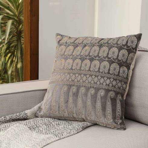 Indian Paisley Grey Velvet Cushion Cover