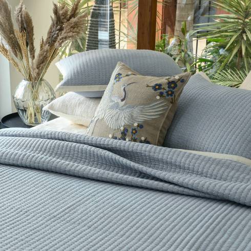 Kantha Melange Blue Cotton Quilted Bedspread