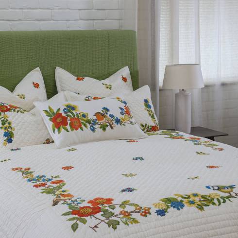 Spring Love Ivory Cotton Quilted Bedspread