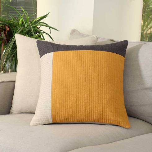 Parallel Cotton Amber Charcoal Cushion Cover