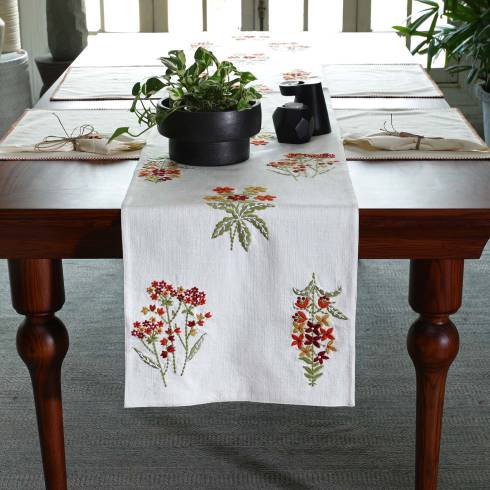 Bouquets Cotton Ivory Multi Table Runner