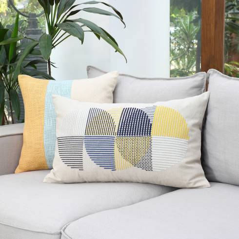 Deco circles cotton natural multi cushion cover