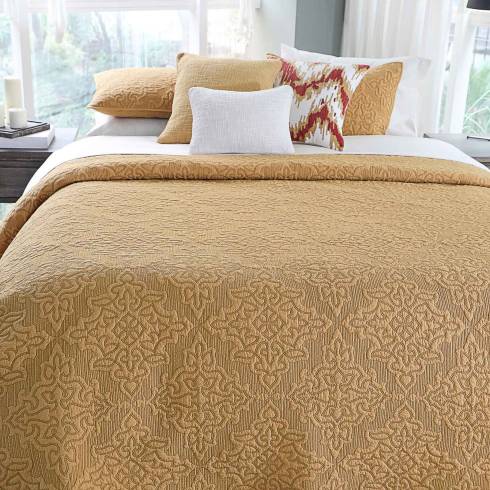 Damask Mustard Cotton Bedspread