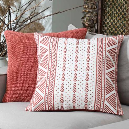 Aztec Linen Ivory Rust Cushion Cover