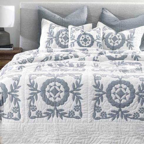 Melco Cotton Ivory Blue Bedspread Quilted