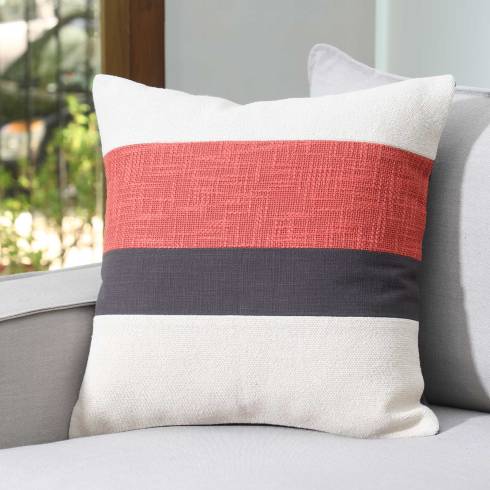 Geo Horizontal Cotton Rust Charcoal Solid Cushion Cover