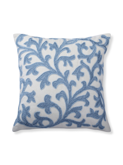 VINE SCROLL IVORY BLUE CUSHION COVER 46 X 46 CM