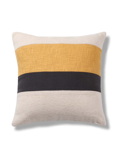 GEO HORIZONTAL YELLOW CHARCOAL CUSHION COVER 46 X 46 CM