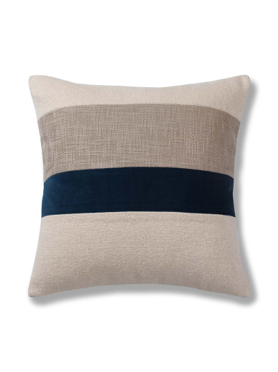 GEO HORIZONTAL BEIGE BLUE CUSHION COVER 46 X 46 CM