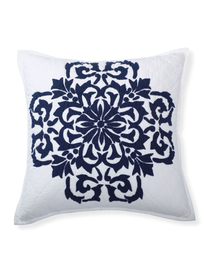 ARIDI APPLIQUE LT IVORY INDIGO CUSHION COVER 46 X 46 CM