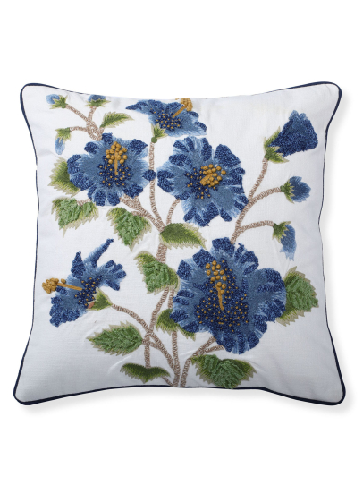 HIBISCUS IVORY BLUE CUSHION COVER 46 X 46 CM