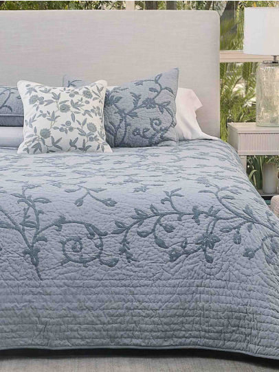 ETOILE BLUE/DARK GREY QUILTED BEDSPREAD 239 X 259 CM