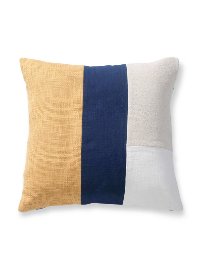 GEO LINEAR IVORY BLUE AMBER CUSHION COVER 46 X 46 CM