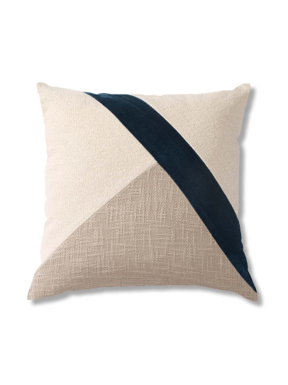 GEO TRIANGLES BEIGE BLUE CUSHION COVER 46 X 46 CM