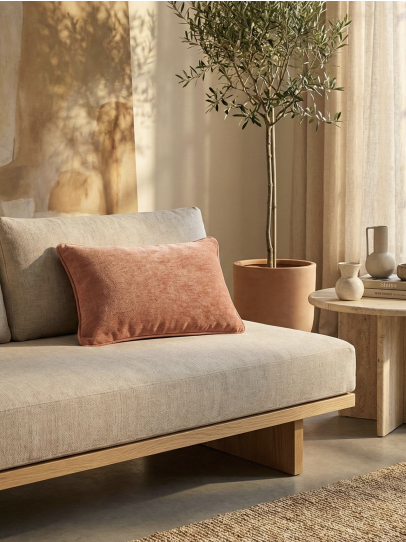 SOLID CHENILLE CORAL CUSHIONS 36 CM x 51 CM (14 IN x 20 IN)