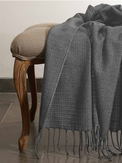 WOOL TEXTURE GREY THROW 127 CM x 152 CM (50 IN x 60 IN)