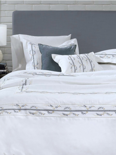 FRENCH RIBBON IVORY BLUE DUVET COVER 239 CM x 259 CM (94 IN x 102 IN)