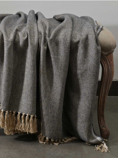 HERRINGBONE CHARCOAL THROW 127 CM x 152 CM (50 IN x 60 IN)